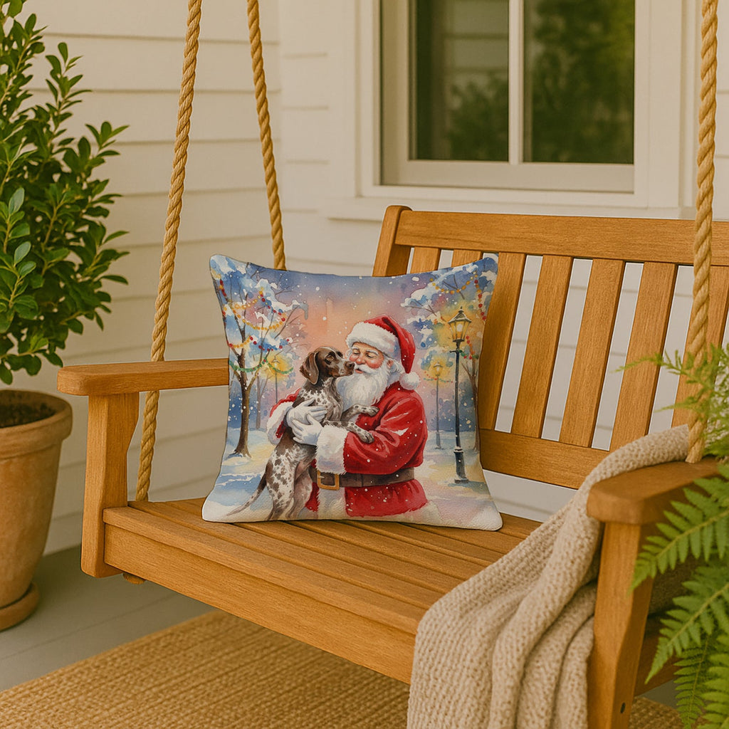 German Shorthaired Pointer with Santa Claus Decorative Throw Pillow 18x18 Indoor Outdoor Accent Cushion, Fabric Cover with Insert for Sofa, Bed, Porch & Living Room