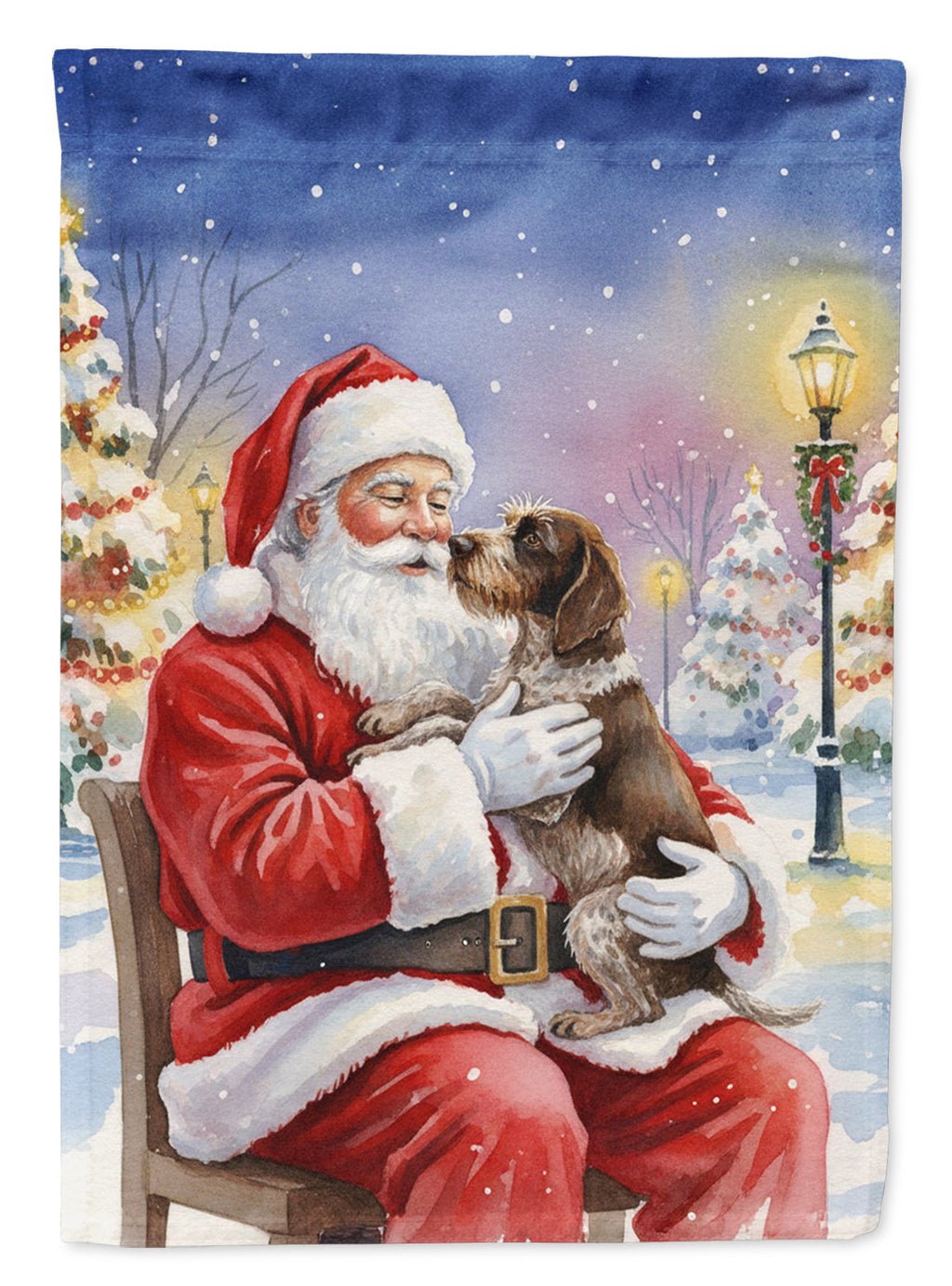 German Wirehaired Pointer with Santa Claus House Flag 28x40 Porch Sleeve Pole Decorative Outside Yard Banner Artwork Wall Hanging, Polyester