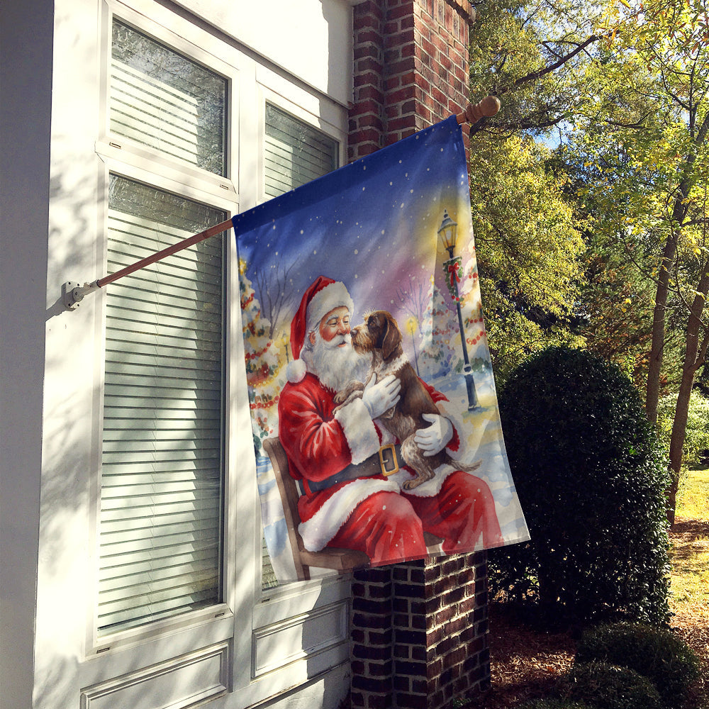 German Wirehaired Pointer with Santa Claus House Flag 28x40 Porch Sleeve Pole Decorative Outside Yard Banner Artwork Wall Hanging, Polyester