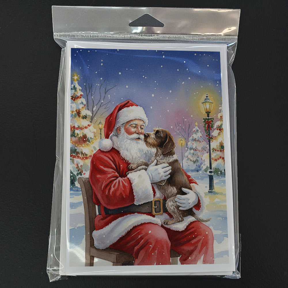 German Wirehaired Pointer with Santa Claus Greeting Cards Pack of 8 Blank Cards with Envelopes Whimsical A7 Size 5x7