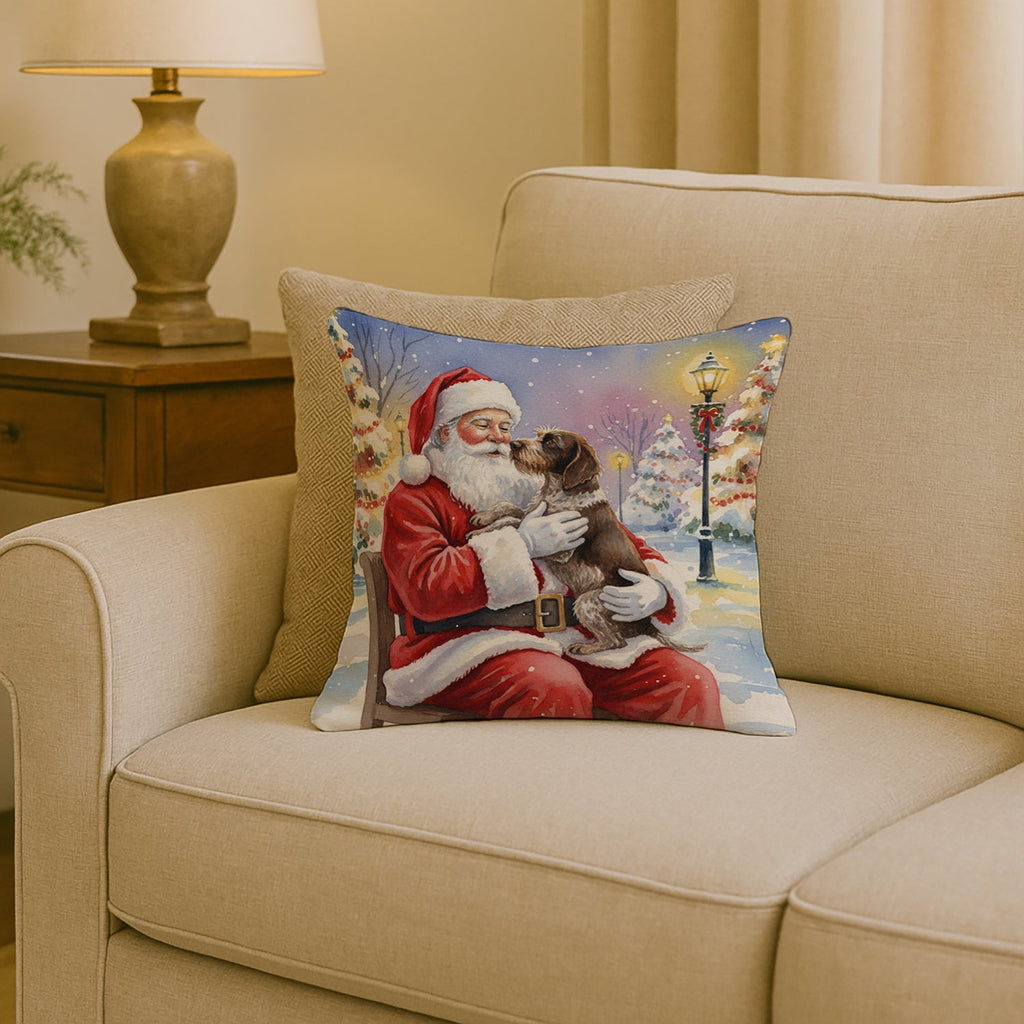 German Wirehaired Pointer with Santa Claus Decorative Throw Pillow 18x18 Indoor Outdoor Accent Cushion, Fabric Cover with Insert for Sofa, Bed, Porch & Living Room