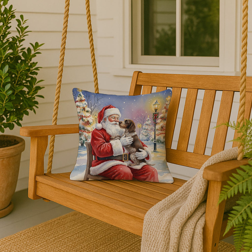 German Wirehaired Pointer with Santa Claus Decorative Throw Pillow 18x18 Indoor Outdoor Accent Cushion, Fabric Cover with Insert for Sofa, Bed, Porch & Living Room