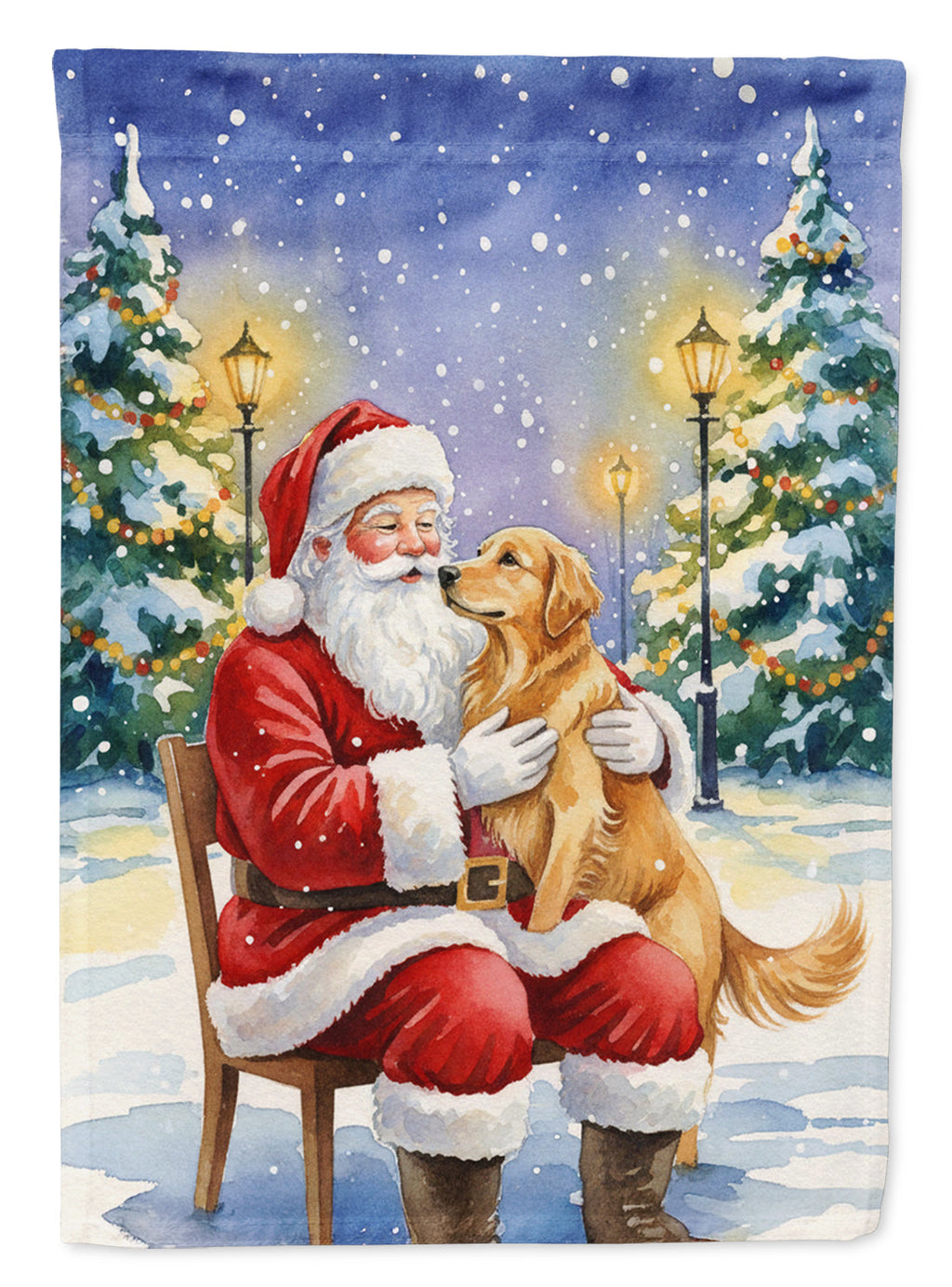 Golden Retriever with Santa Claus House Flag 28x40 Porch Sleeve Pole Decorative Outside Yard Banner Artwork Wall Hanging, Polyester