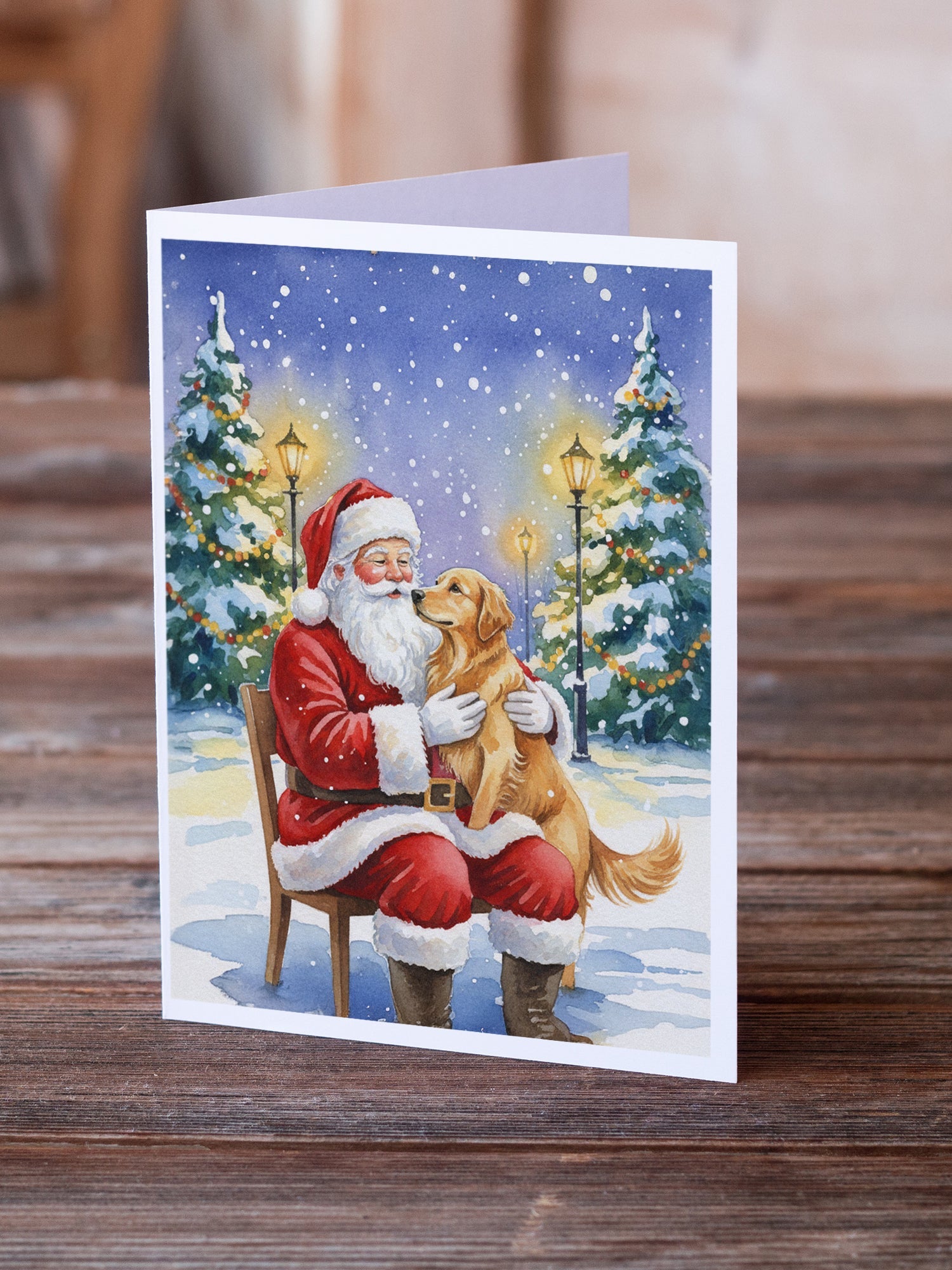 Golden Retriever with Santa Claus Greeting Cards Pack of 8 Blank Cards with Envelopes Whimsical A7 Size 5x7