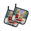 Golden Retriever with Santa Claus Pot Holder Set of 2 Heat Resistant Quilted Hot Pads 7.5 x 7.5 Inch, Insulated Kitchen Trivets for Cooking & Baking