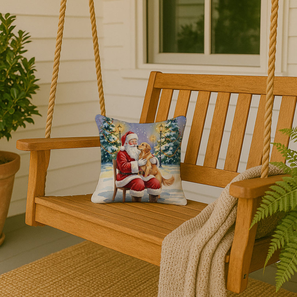 Golden Retriever with Santa Claus Decorative Throw Pillow 14x14 Indoor Outdoor Accent Cushion, Fabric Cover with Insert for Sofa, Bed, Porch & Living Room