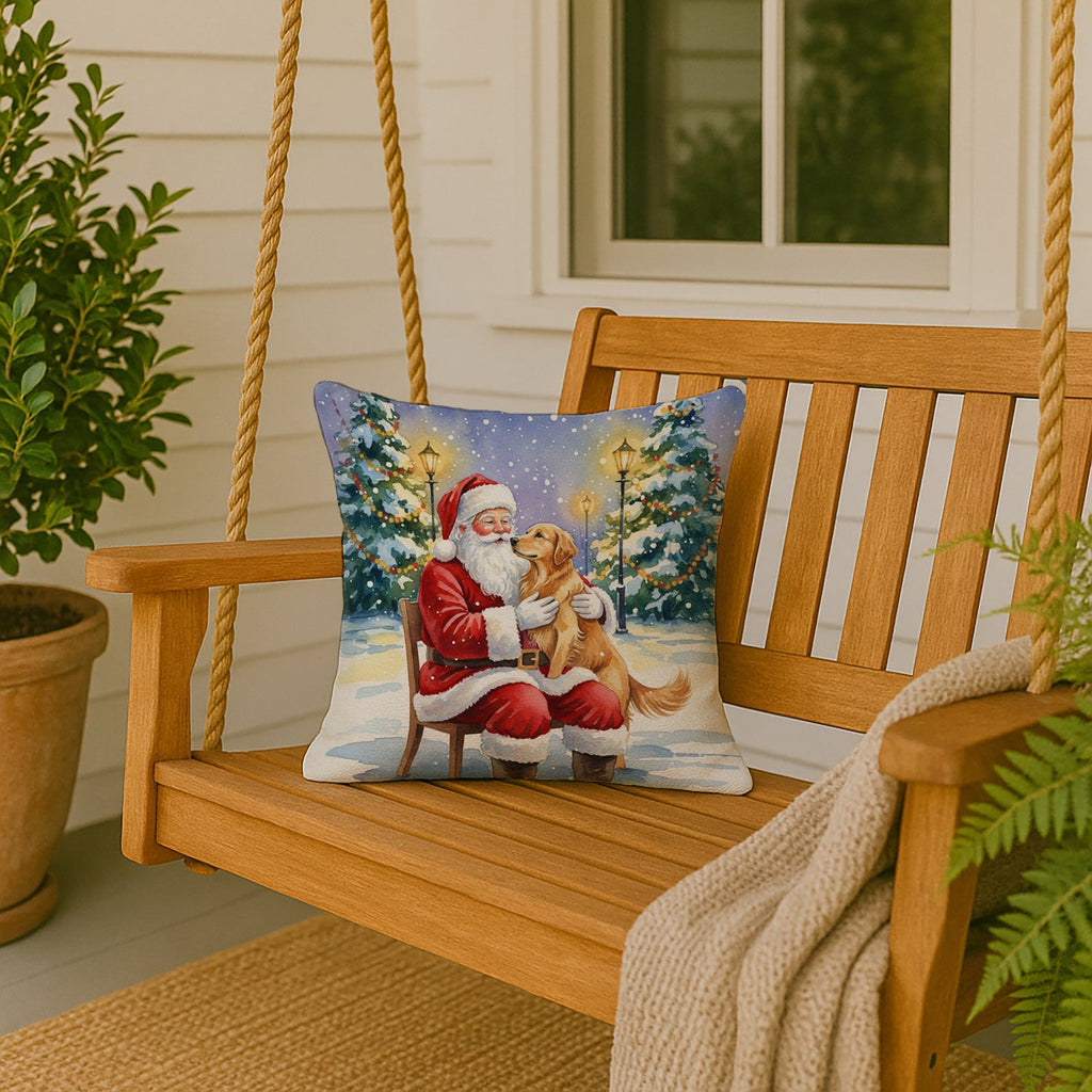 Golden Retriever with Santa Claus Decorative Throw Pillow 18x18 Indoor Outdoor Accent Cushion, Fabric Cover with Insert for Sofa, Bed, Porch & Living Room