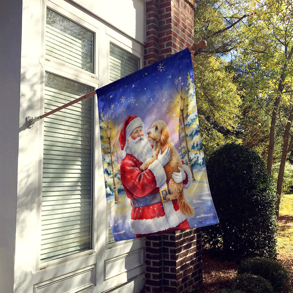 Goldendoodle with Santa Claus House Flag 28x40 Porch Sleeve Pole Decorative Outside Yard Banner Artwork Wall Hanging, Polyester