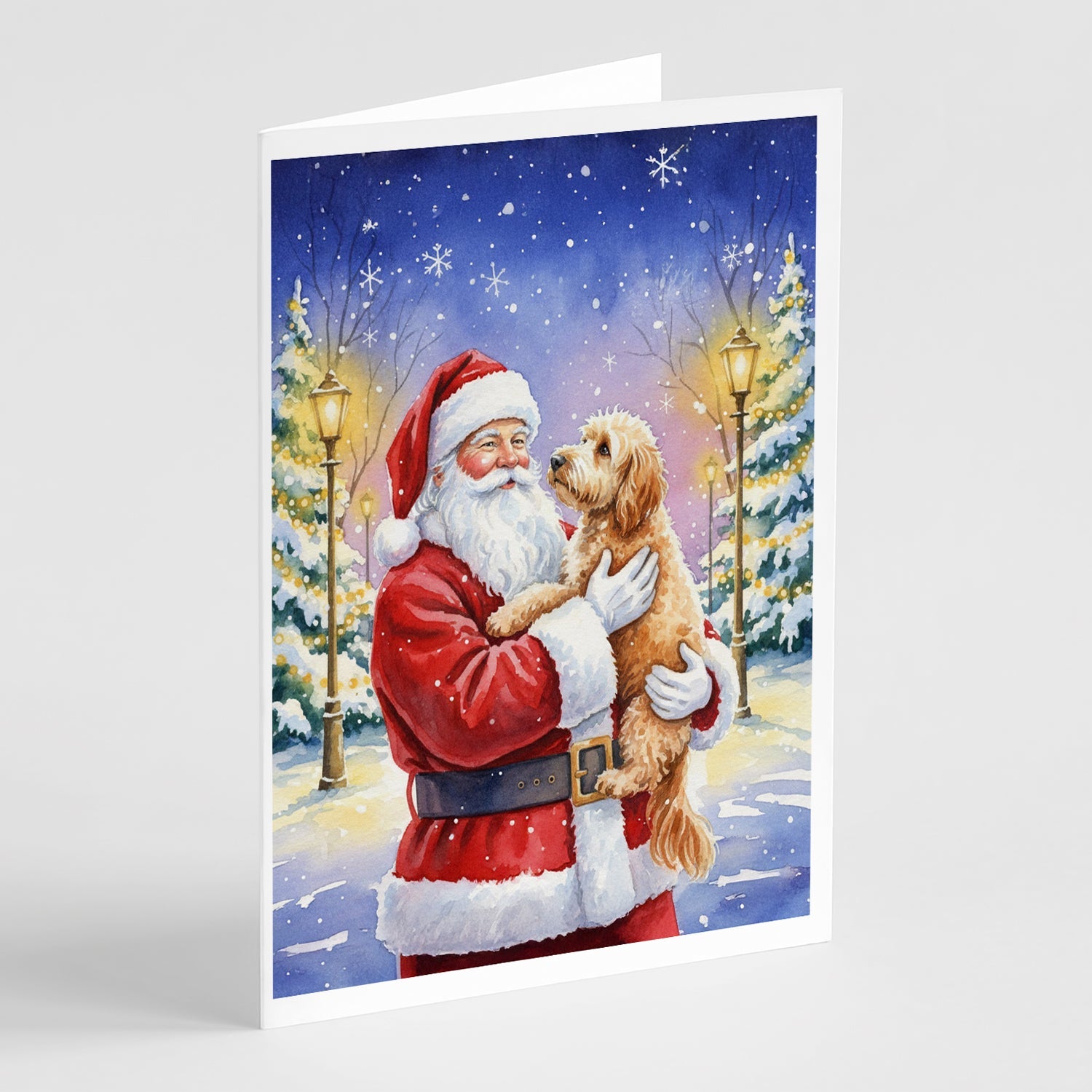 Goldendoodle with Santa Claus Greeting Cards Pack of 8 Blank Cards with Envelopes Whimsical A7 Size 5x7