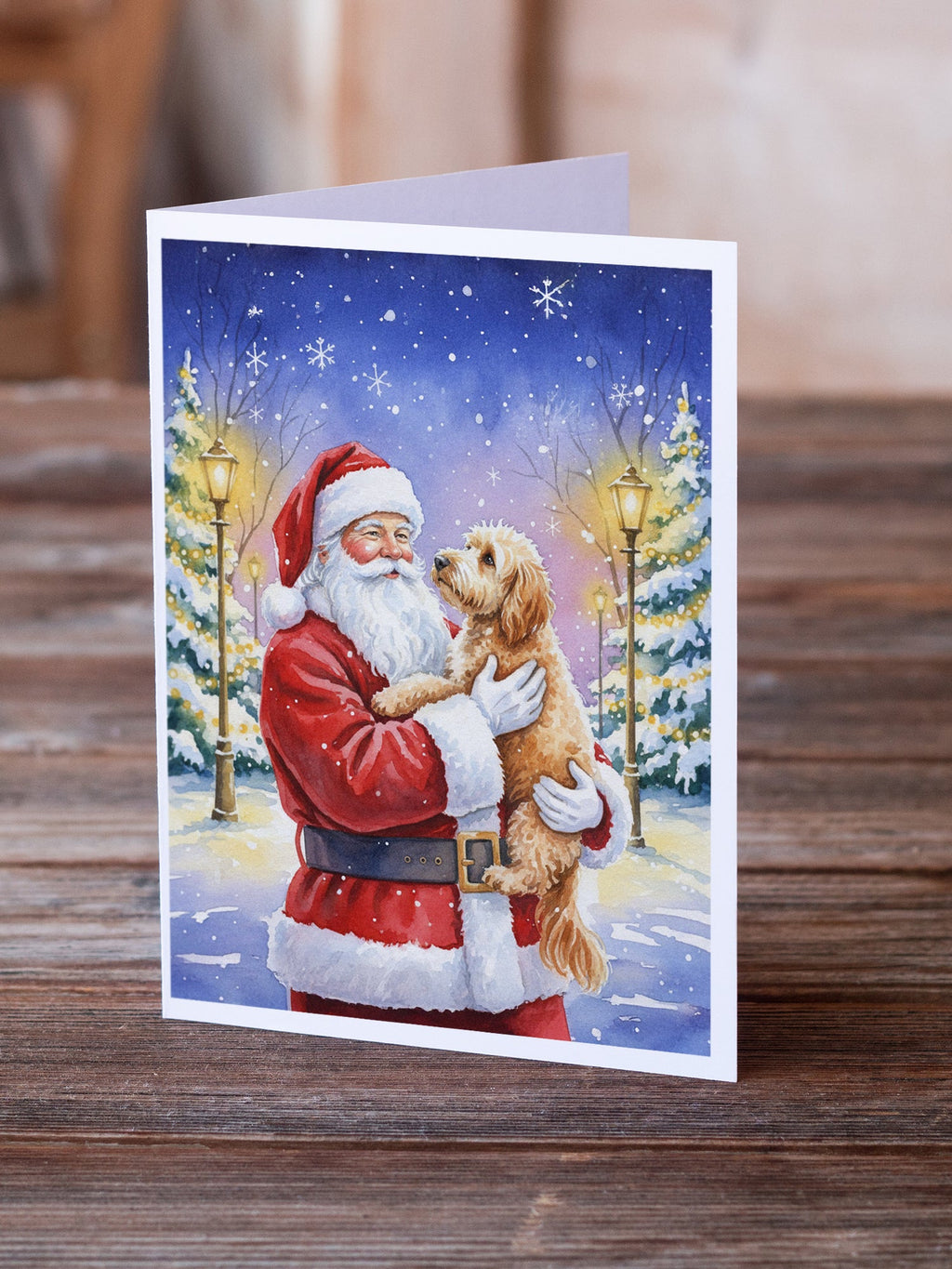 Goldendoodle with Santa Claus Greeting Cards Pack of 8 Blank Cards with Envelopes Whimsical A7 Size 5x7