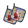 Goldendoodle with Santa Claus Pot Holder Set of 2 Heat Resistant Quilted Hot Pads 7.5 x 7.5 Inch, Insulated Kitchen Trivets for Cooking & Baking