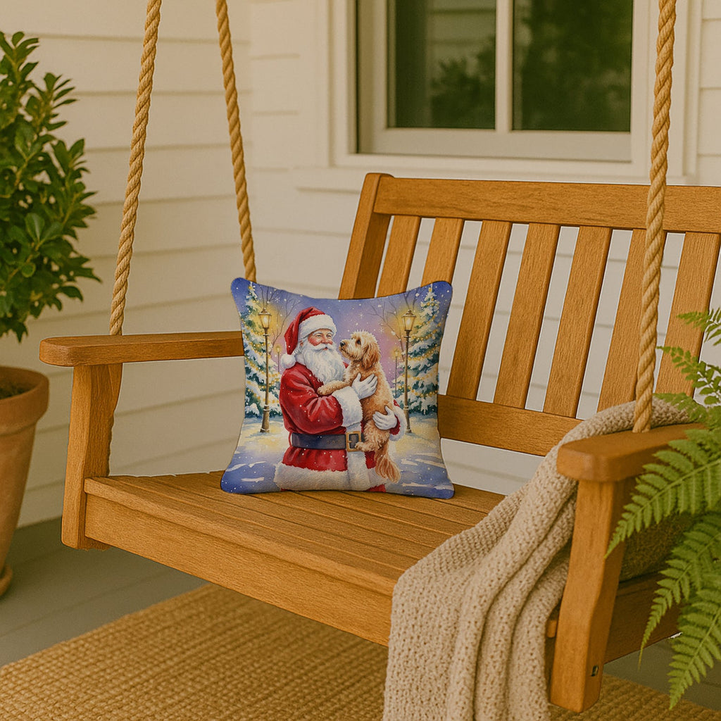 Goldendoodle with Santa Claus Decorative Throw Pillow 14x14 Indoor Outdoor Accent Cushion, Fabric Cover with Insert for Sofa, Bed, Porch & Living Room