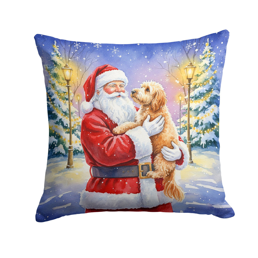 Goldendoodle with Santa Claus Decorative Throw Pillow 18x18 Indoor Outdoor Accent Cushion, Fabric Cover with Insert for Sofa, Bed, Porch & Living Room