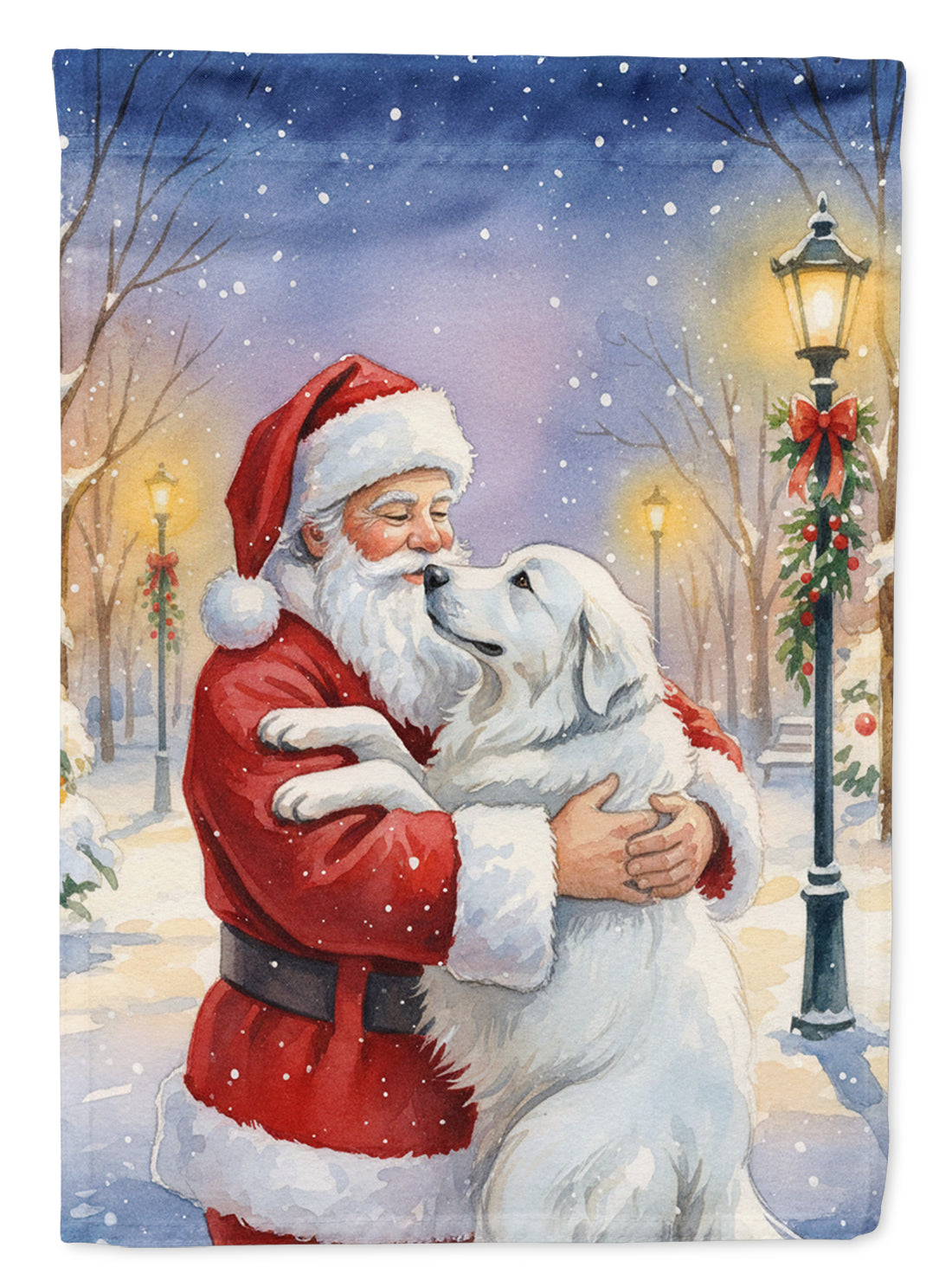 Great Pyrenees with Santa Claus House Flag 28x40 Porch Sleeve Pole Decorative Outside Yard Banner Artwork Wall Hanging, Polyester