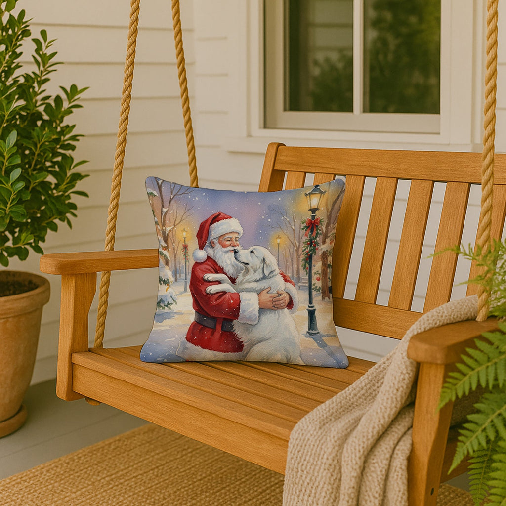 Great Pyrenees with Santa Claus Decorative Throw Pillow 18x18 Indoor Outdoor Accent Cushion, Fabric Cover with Insert for Sofa, Bed, Porch & Living Room