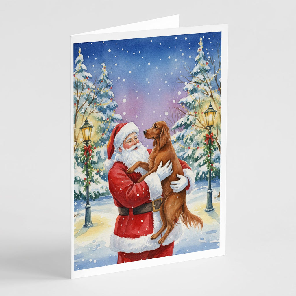Irish Setter with Santa Claus Greeting Cards Pack of 8 Blank Cards with Envelopes Whimsical A7 Size 5x7