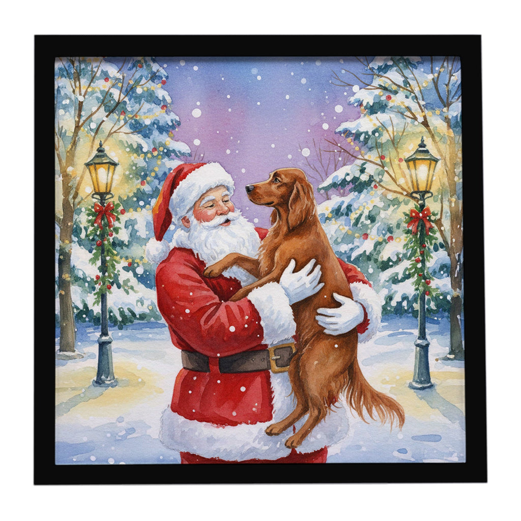 Irish Setter with Santa Claus Framed Metal Print Bathroom, Kitchen, Office, Home Decor Wall Art Ready to Hang, Square, 8X8