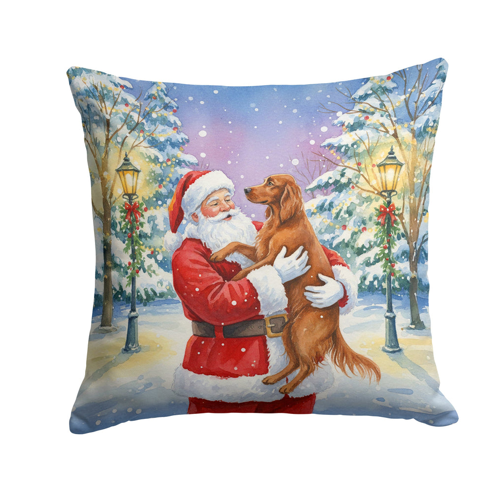 Irish Setter with Santa Claus Decorative Throw Pillow 18x18 Indoor Outdoor Accent Cushion, Fabric Cover with Insert for Sofa, Bed, Porch & Living Room