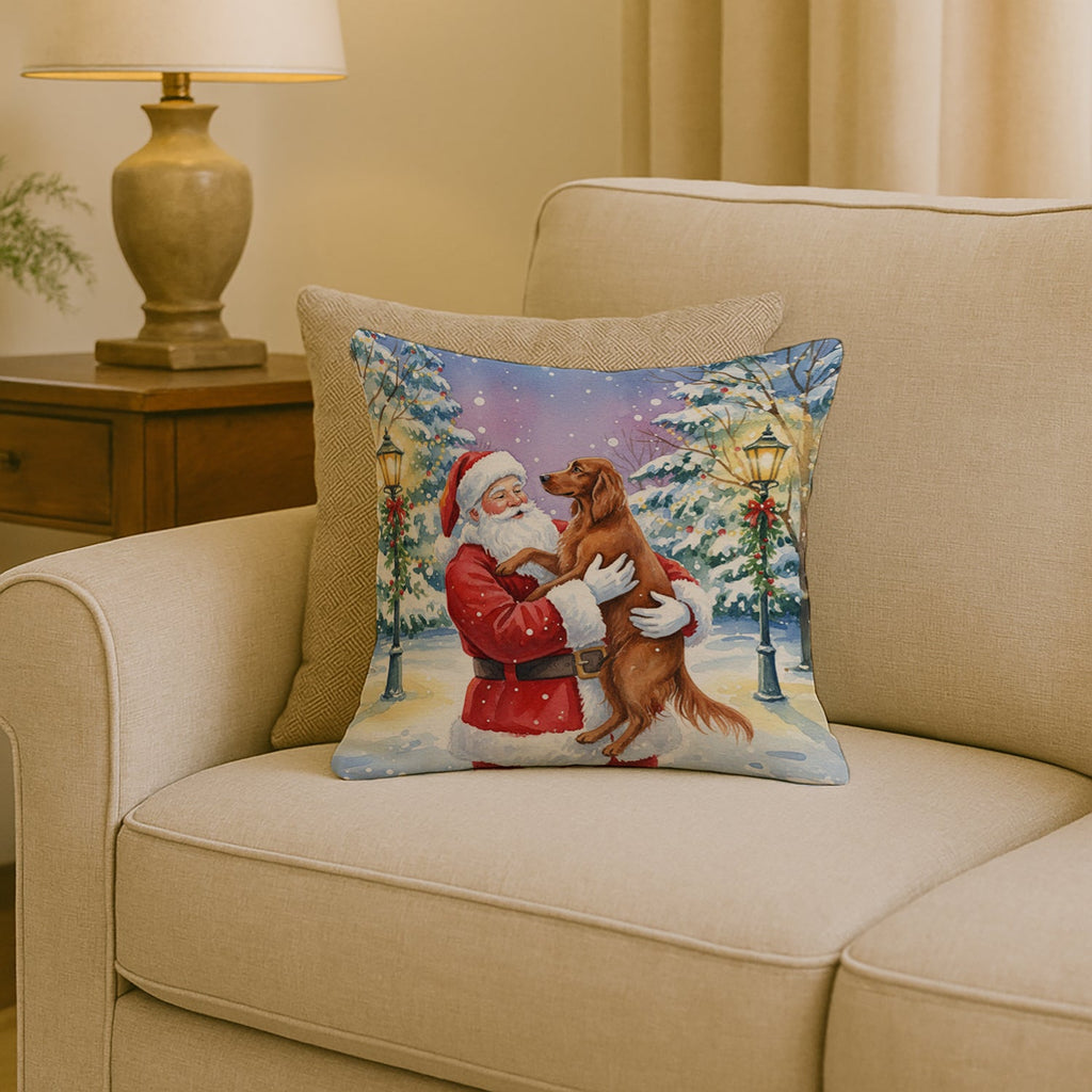 Irish Setter with Santa Claus Decorative Throw Pillow 18x18 Indoor Outdoor Accent Cushion, Fabric Cover with Insert for Sofa, Bed, Porch & Living Room
