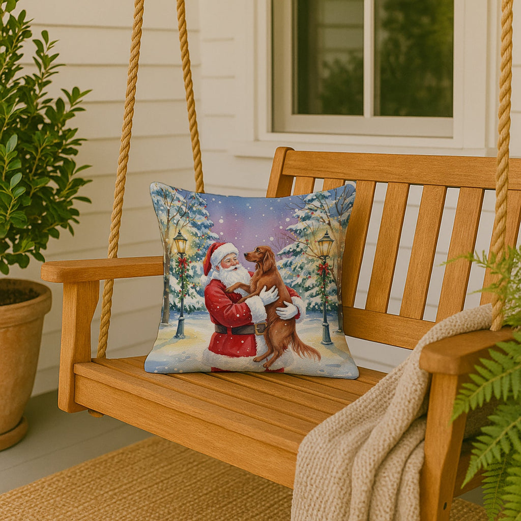 Irish Setter with Santa Claus Decorative Throw Pillow 18x18 Indoor Outdoor Accent Cushion, Fabric Cover with Insert for Sofa, Bed, Porch & Living Room