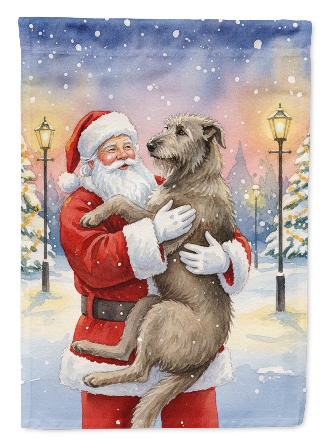Irish Wolfhound with Santa Claus House Flag 28x40 Porch Sleeve Pole Decorative Outside Yard Banner Artwork Wall Hanging, Polyester