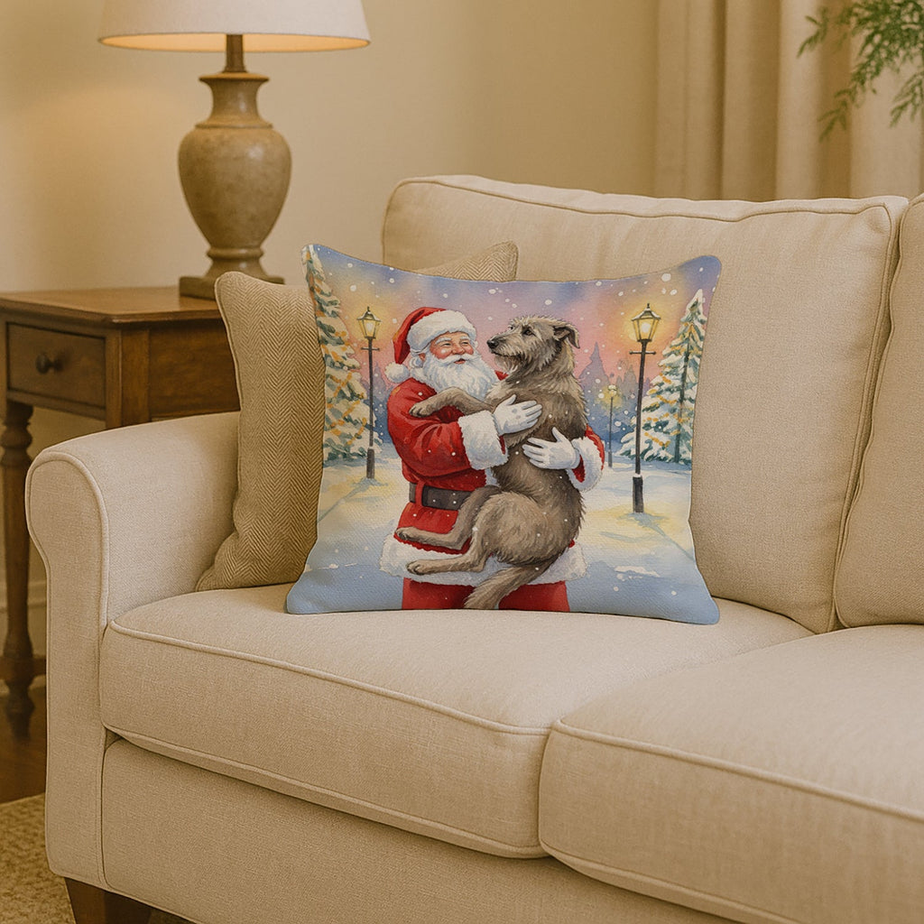Irish Wolfhound with Santa Claus Decorative Throw Pillow 14x14 Indoor Outdoor Accent Cushion, Fabric Cover with Insert for Sofa, Bed, Porch & Living Room