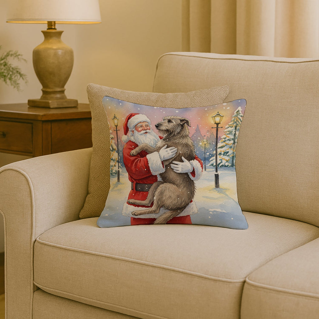Irish Wolfhound with Santa Claus Decorative Throw Pillow 18x18 Indoor Outdoor Accent Cushion, Fabric Cover with Insert for Sofa, Bed, Porch & Living Room