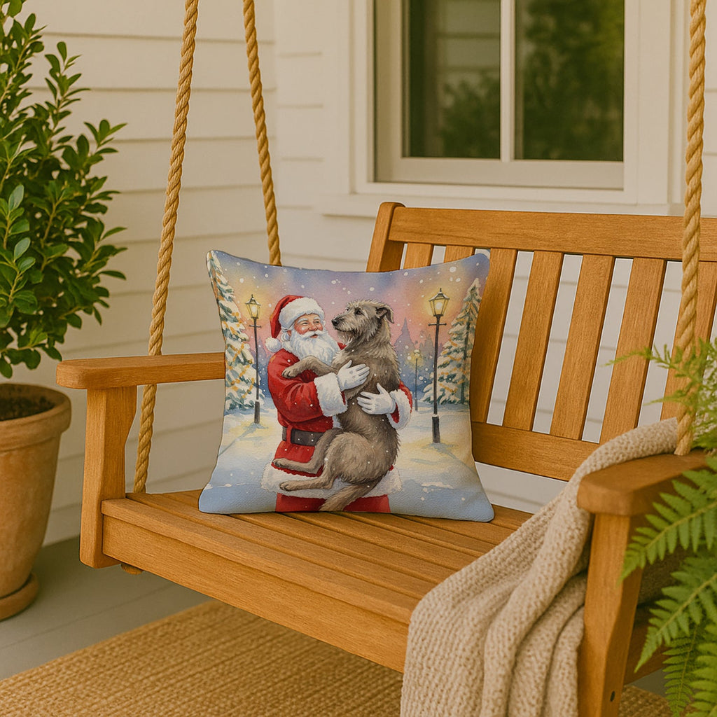 Irish Wolfhound with Santa Claus Decorative Throw Pillow 18x18 Indoor Outdoor Accent Cushion, Fabric Cover with Insert for Sofa, Bed, Porch & Living Room