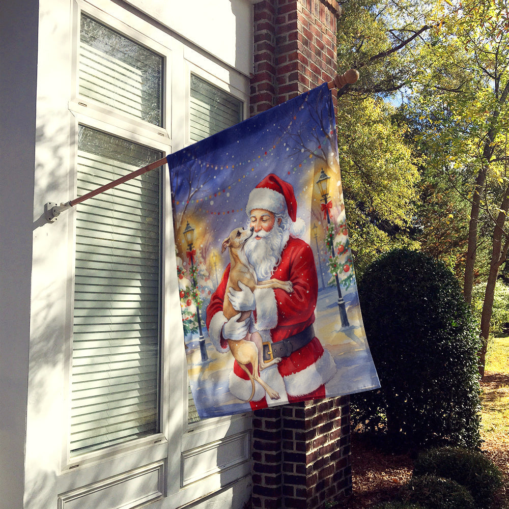 Italian Greyhound with Santa Claus House Flag 28x40 Porch Sleeve Pole Decorative Outside Yard Banner Artwork Wall Hanging, Polyester