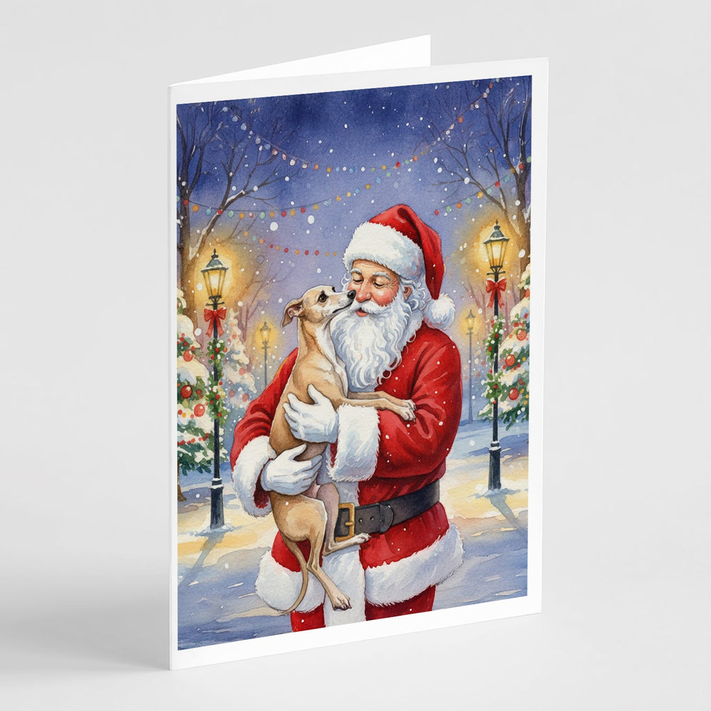 Italian Greyhound with Santa Claus Greeting Cards Pack of 8 Blank Cards with Envelopes Whimsical A7 Size 5x7