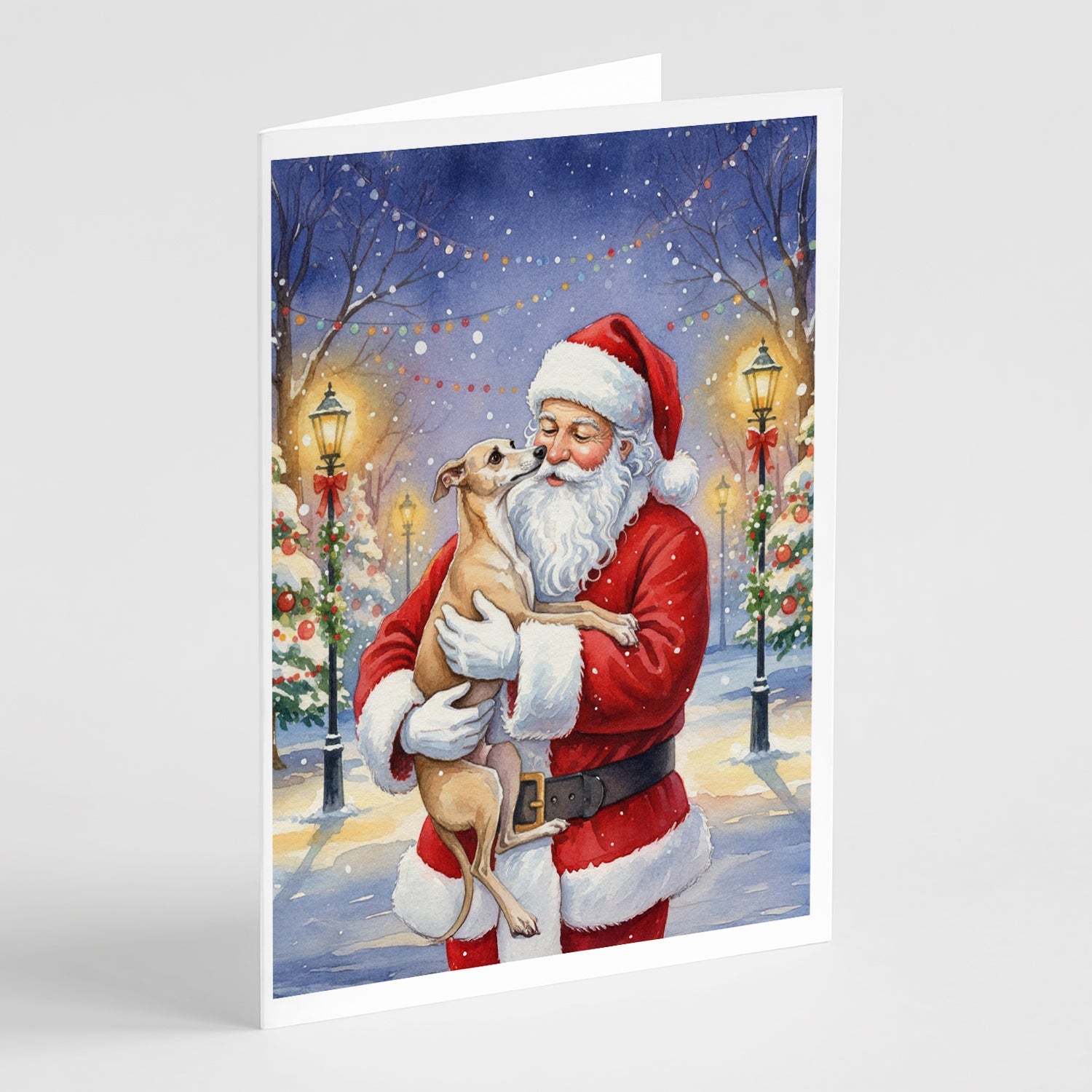 Italian Greyhound with Santa Claus Greeting Cards Pack of 8 Blank Cards with Envelopes Whimsical A7 Size 5x7