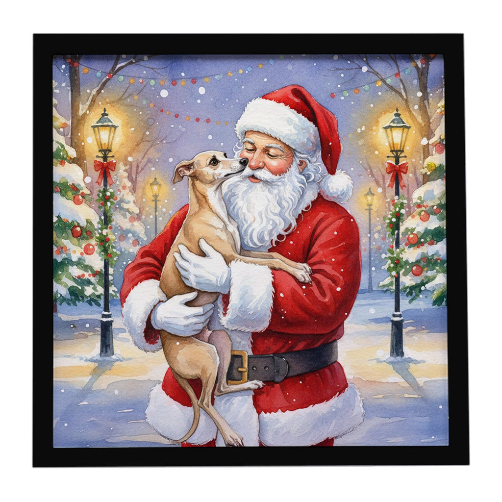 Italian Greyhound with Santa Claus Framed Metal Print Bathroom, Kitchen, Office, Home Decor Wall Art Ready to Hang, Square, 8X8