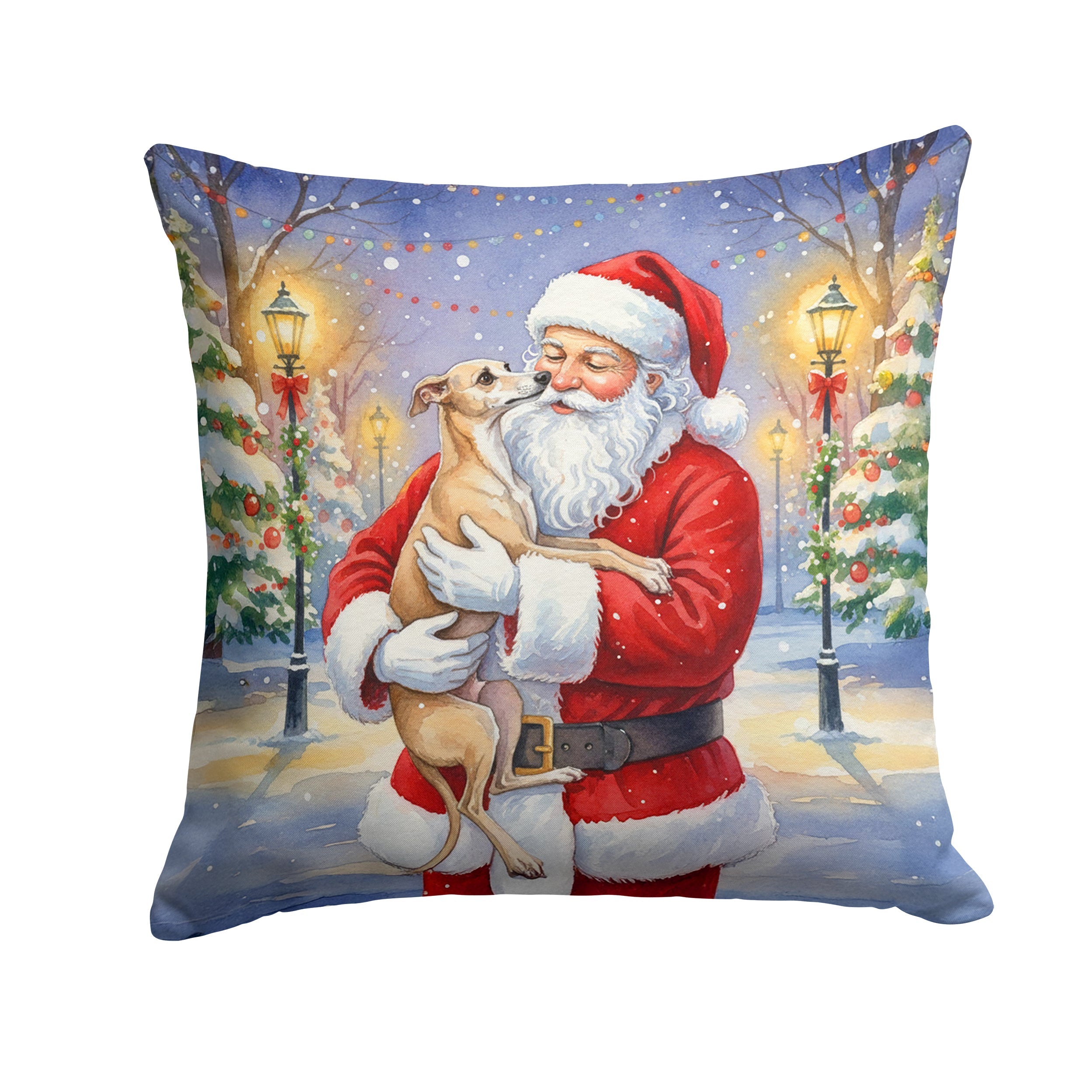 Italian Greyhound with Santa Claus Decorative Throw Pillow 14x14 Indoor Outdoor Accent Cushion, Fabric Cover with Insert for Sofa, Bed, Porch & Living Room