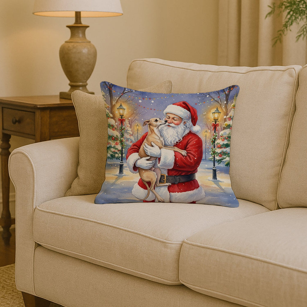Italian Greyhound with Santa Claus Decorative Throw Pillow 14x14 Indoor Outdoor Accent Cushion, Fabric Cover with Insert for Sofa, Bed, Porch & Living Room