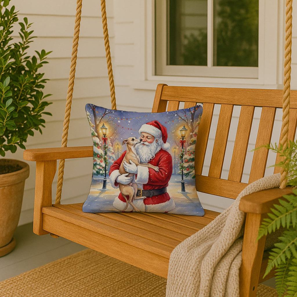 Italian Greyhound with Santa Claus Decorative Throw Pillow 18x18 Indoor Outdoor Accent Cushion, Fabric Cover with Insert for Sofa, Bed, Porch & Living Room