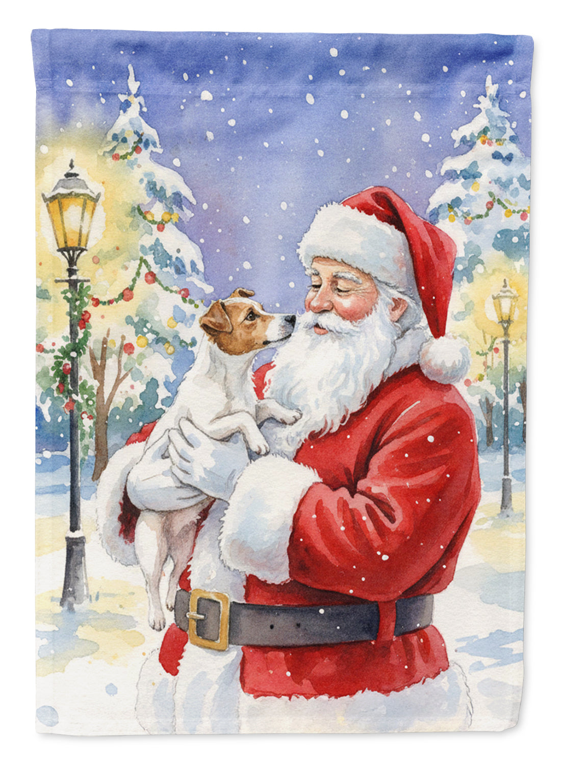 Jack Russell Terrier with Santa Claus House Flag 28x40 Porch Sleeve Pole Decorative Outside Yard Banner Artwork Wall Hanging, Polyester
