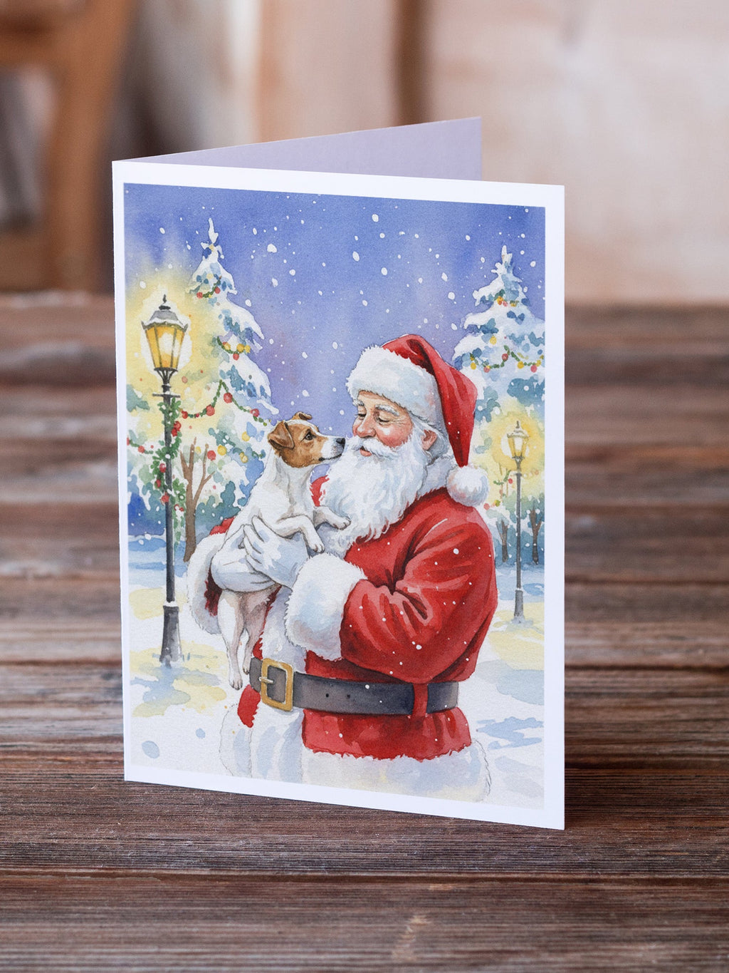 Jack Russell Terrier with Santa Claus Greeting Cards Pack of 8 Blank Cards with Envelopes Whimsical A7 Size 5x7