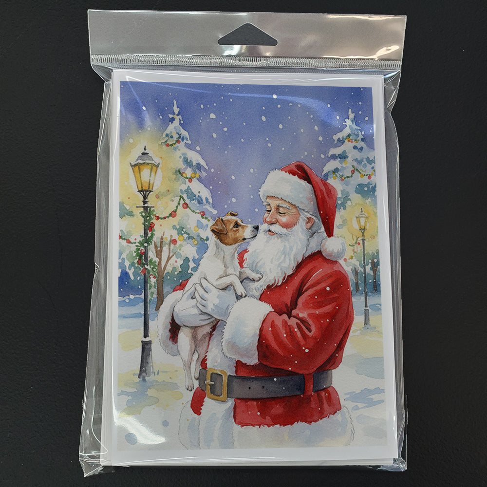 Jack Russell Terrier with Santa Claus Greeting Cards Pack of 8 Blank Cards with Envelopes Whimsical A7 Size 5x7