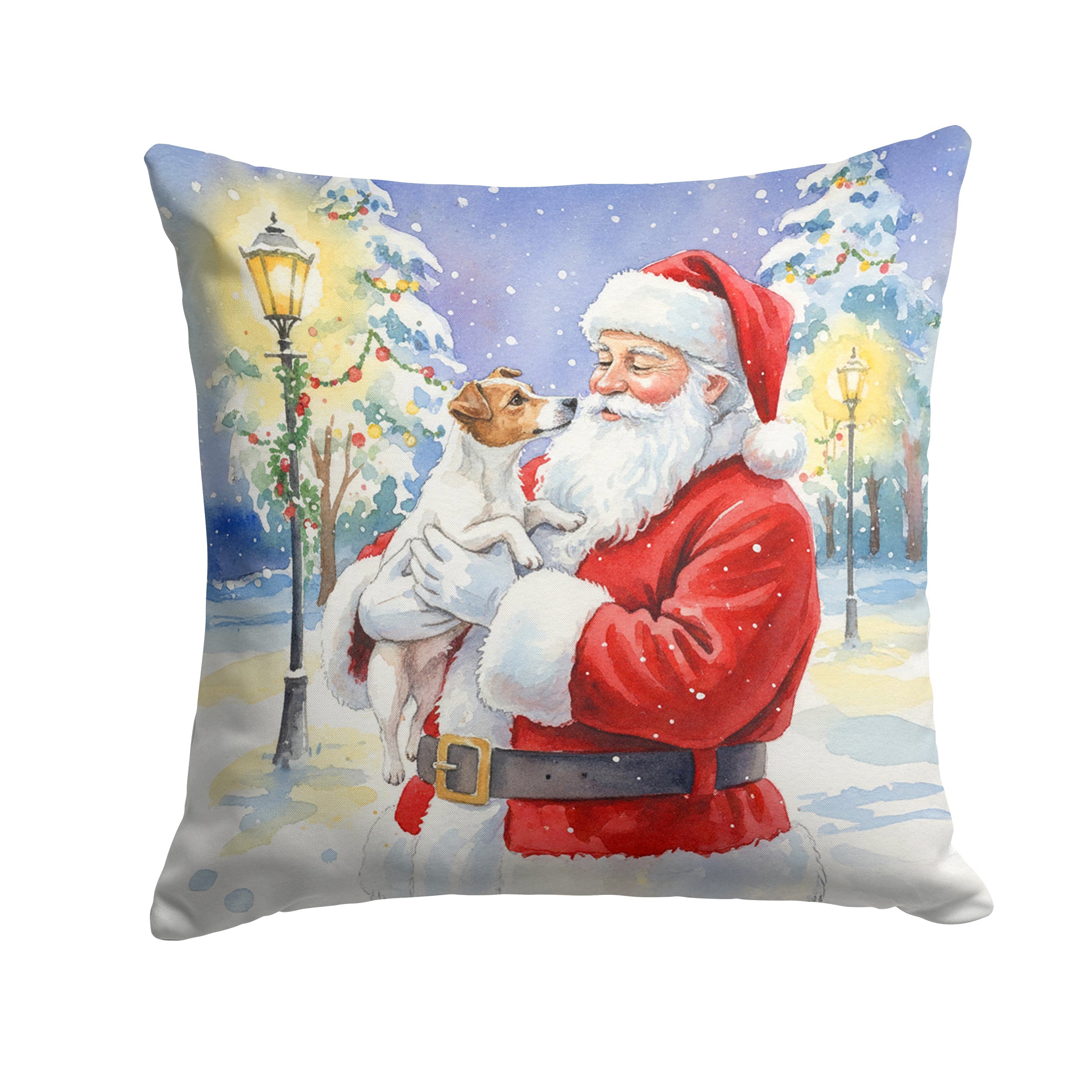 Jack Russell Terrier with Santa Claus Decorative Throw Pillow 18x18 Indoor Outdoor Accent Cushion, Fabric Cover with Insert for Sofa, Bed, Porch & Living Room