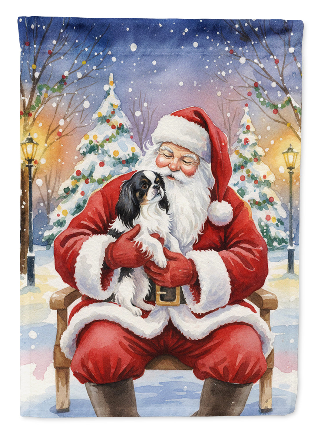 Japanese Chin with Santa Claus House Flag 28x40 Porch Sleeve Pole Decorative Outside Yard Banner Artwork Wall Hanging, Polyester