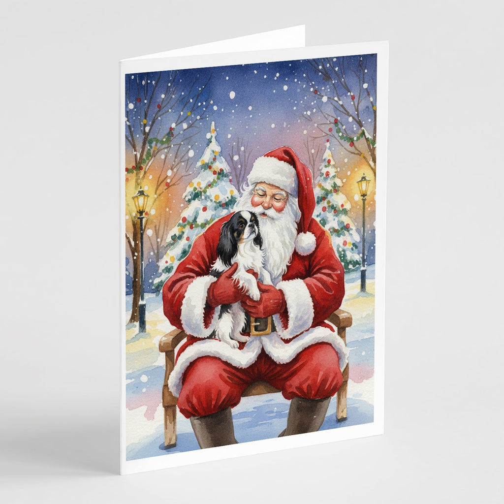 Japanese Chin with Santa Claus Greeting Cards Pack of 8 Blank Cards with Envelopes Whimsical A7 Size 5x7