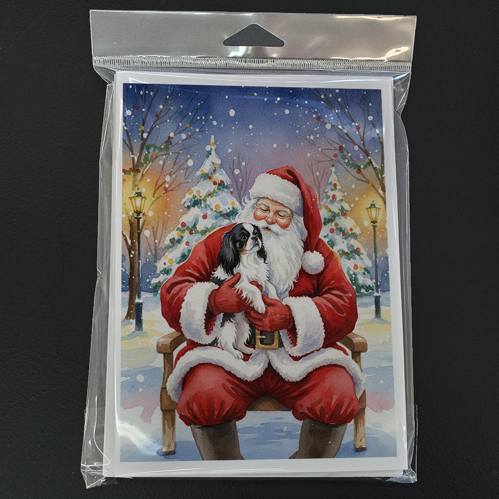 Japanese Chin with Santa Claus Greeting Cards Pack of 8 Blank Cards with Envelopes Whimsical A7 Size 5x7