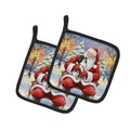 Japanese Chin with Santa Claus Pot Holder Set of 2 Heat Resistant Quilted Hot Pads 7.5 x 7.5 Inch, Insulated Kitchen Trivets for Cooking & Baking