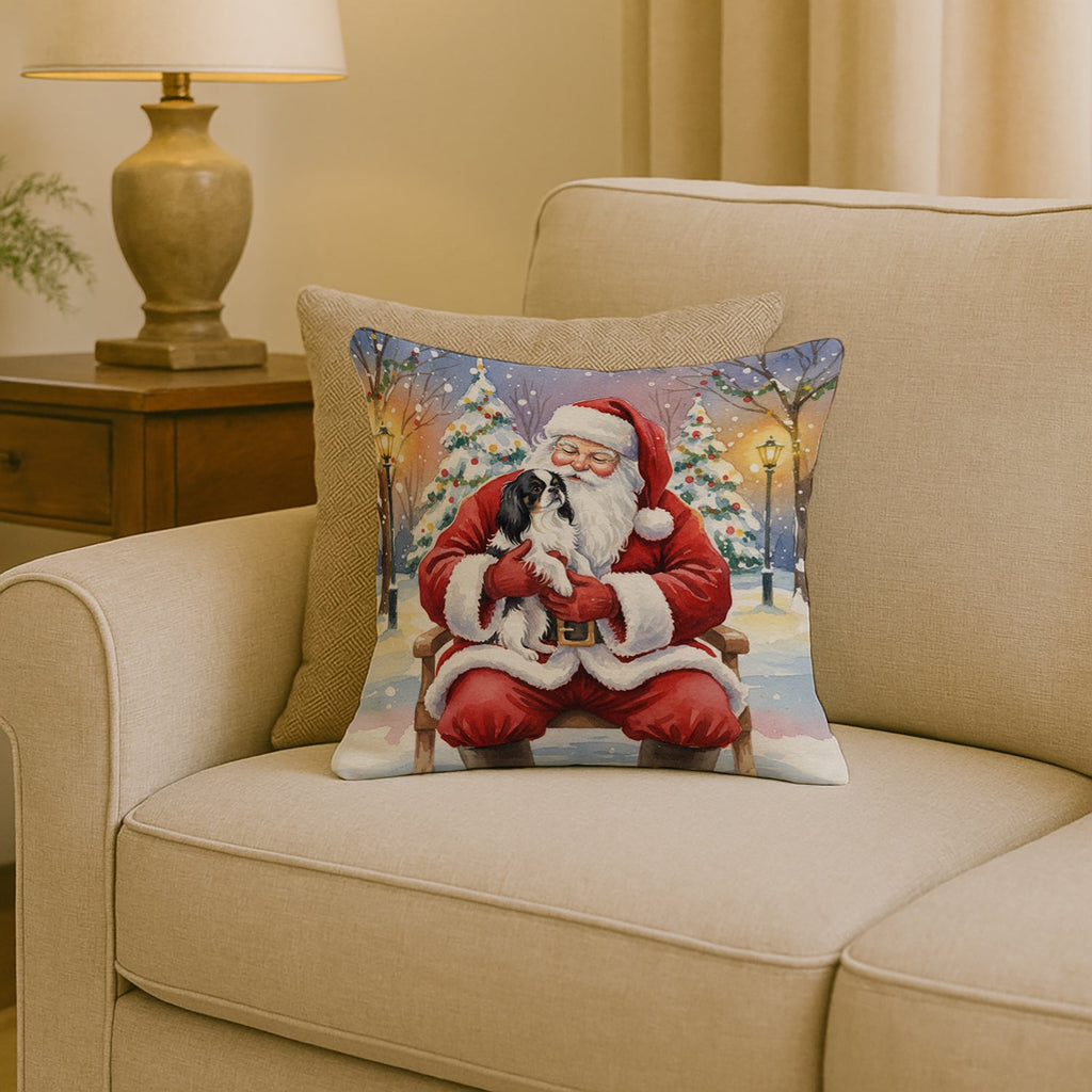 Japanese Chin with Santa Claus Decorative Throw Pillow 18x18 Indoor Outdoor Accent Cushion, Fabric Cover with Insert for Sofa, Bed, Porch & Living Room