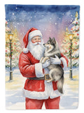 Keeshond with Santa Claus House Flag 28x40 Porch Sleeve Pole Decorative Outside Yard Banner Artwork Wall Hanging, Polyester