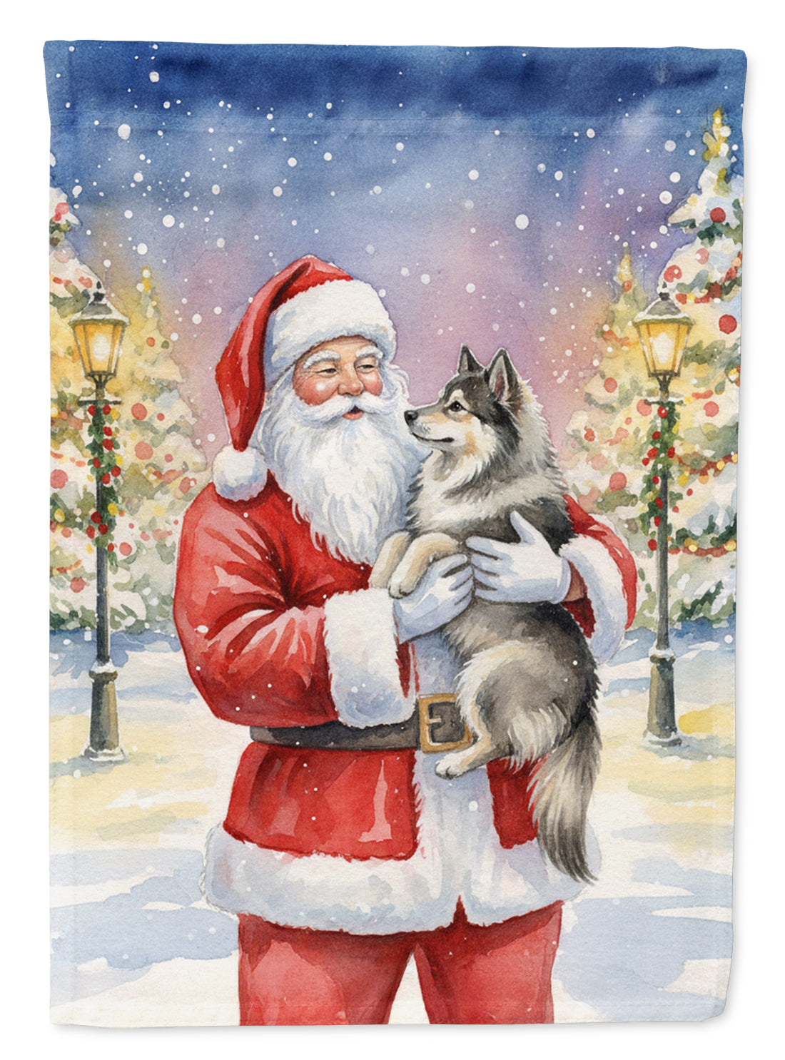 Keeshond with Santa Claus House Flag 28x40 Porch Sleeve Pole Decorative Outside Yard Banner Artwork Wall Hanging, Polyester