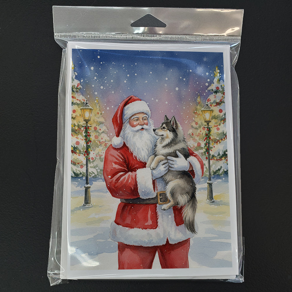 Keeshond with Santa Claus Greeting Cards Pack of 8 Blank Cards with Envelopes Whimsical A7 Size 5x7