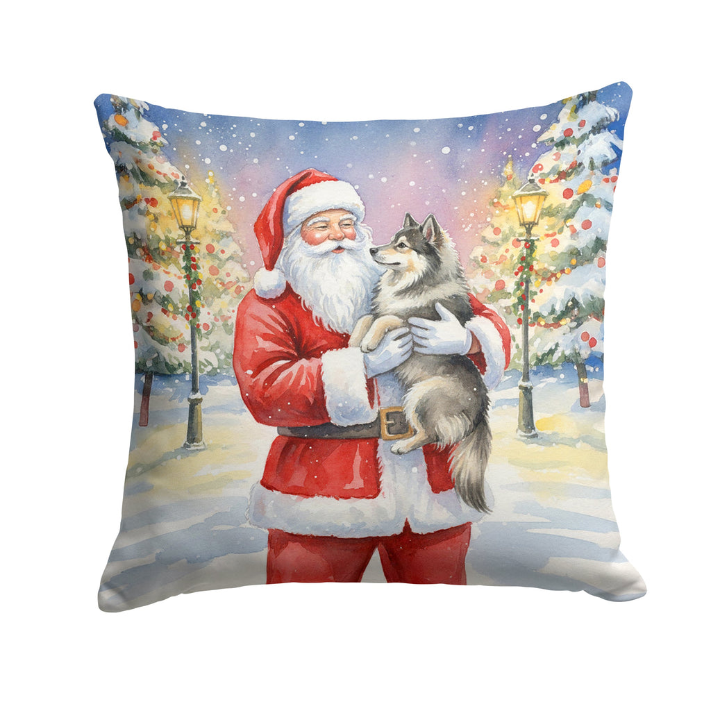 Keeshond with Santa Claus Decorative Throw Pillow 18x18 Indoor Outdoor Accent Cushion, Fabric Cover with Insert for Sofa, Bed, Porch & Living Room