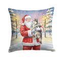 Keeshond with Santa Claus Decorative Throw Pillow 18x18 Indoor Outdoor Accent Cushion, Fabric Cover with Insert for Sofa, Bed, Porch & Living Room