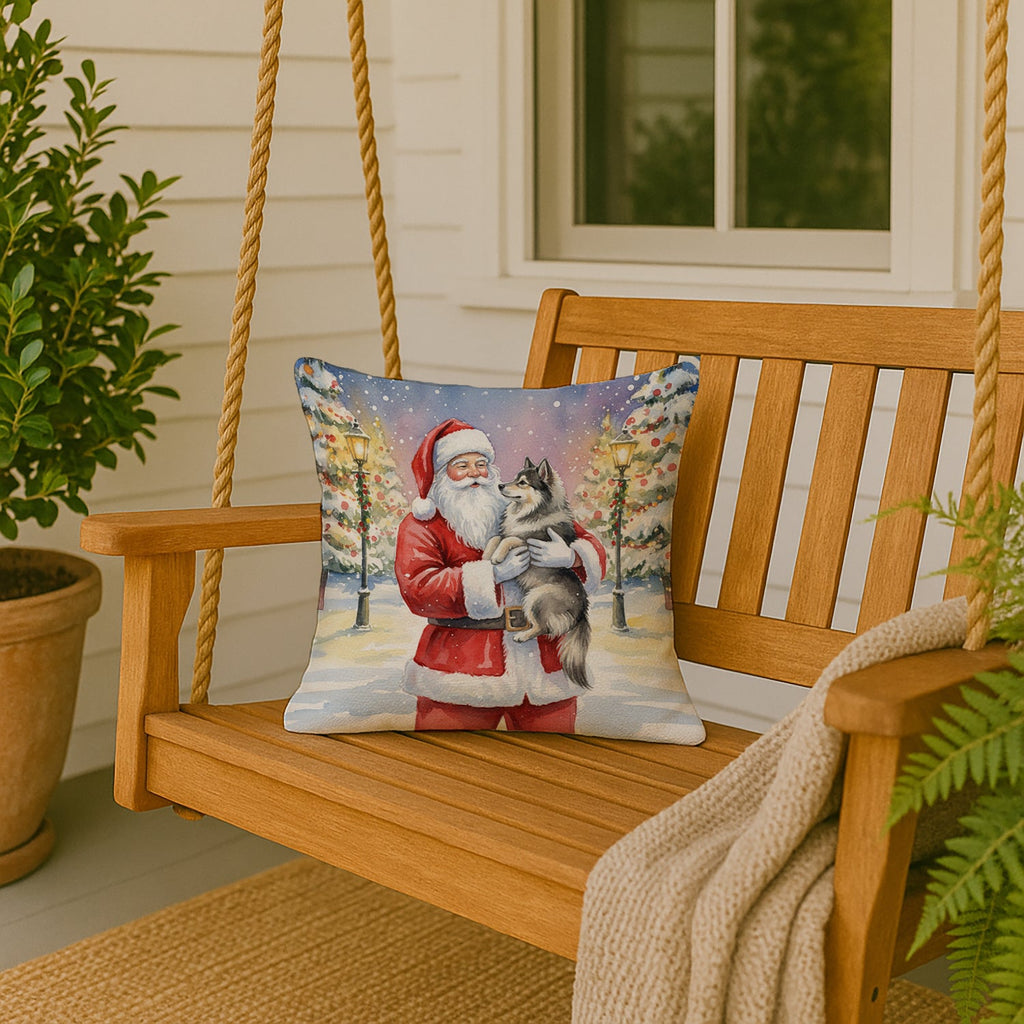 Keeshond with Santa Claus Decorative Throw Pillow 18x18 Indoor Outdoor Accent Cushion, Fabric Cover with Insert for Sofa, Bed, Porch & Living Room